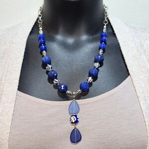 Spring Sale🌼 Unbranded Artisan Crafted Stone Bead & Sea Glass Necklace W Pendant